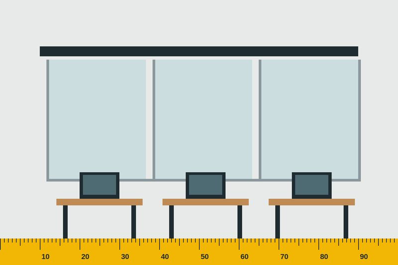 Illustration of office interior with glass partitions and workstations – office interior in Dwarka, New Delhi